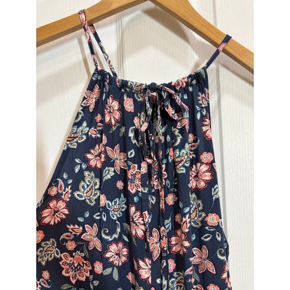 Gap Women L Halter Tie Navy Floral Maxi Dress Spring Casual - Picture 7 of 8